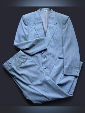 Vintage Christian Dior Monsieur Suit 42 R Pinstripe Wool Blue